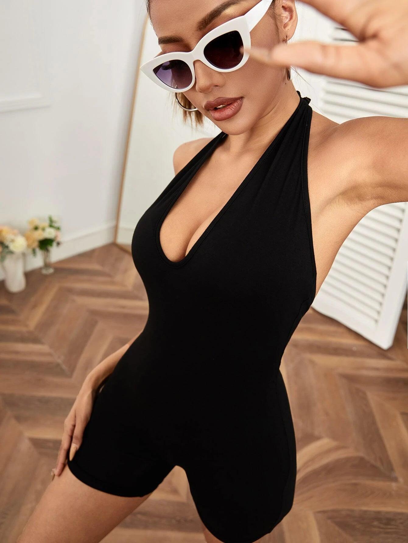Backless Solid Coloured Unitard Romper-Comfy Jumpsuits