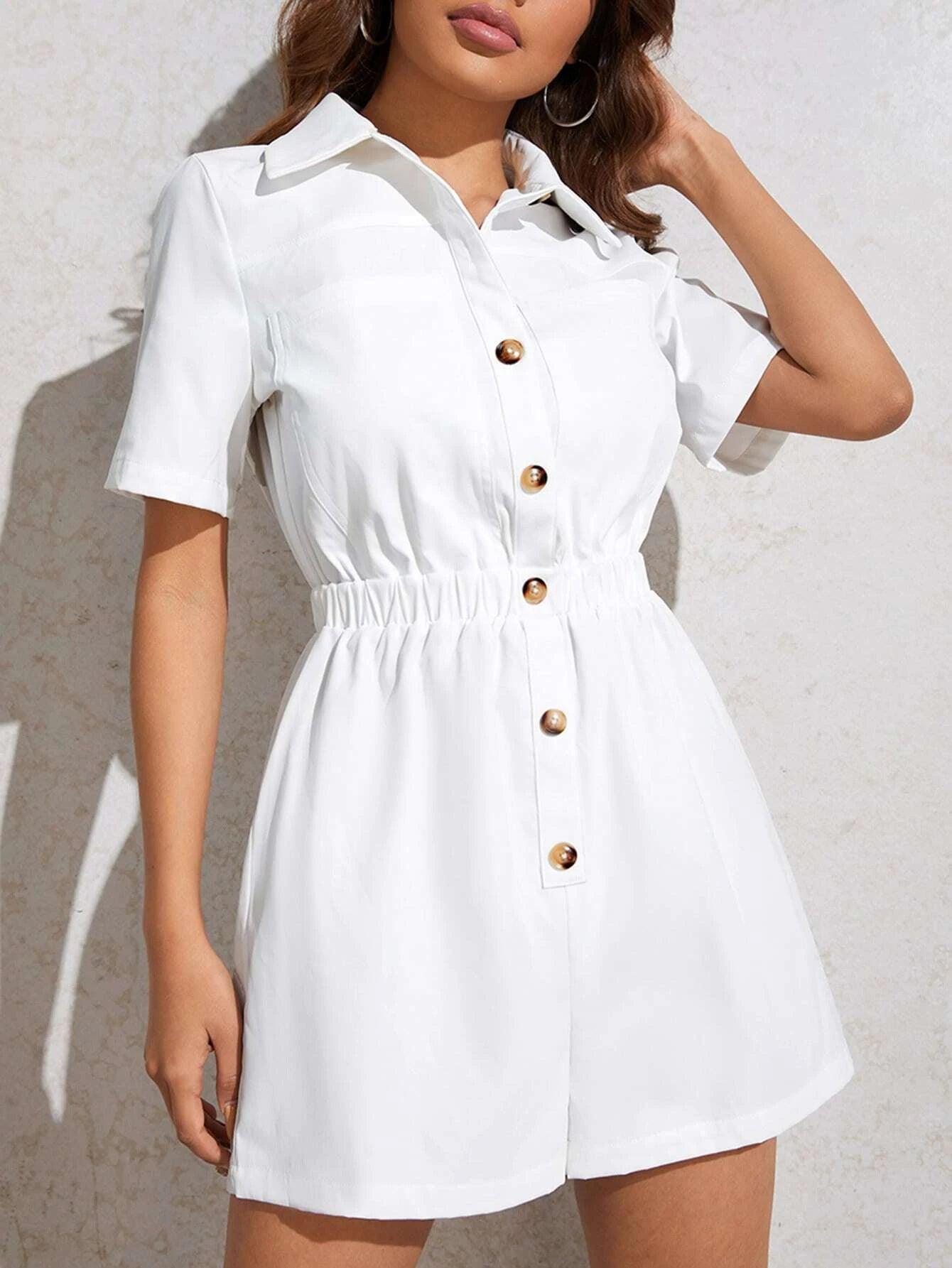 Button Front Romper-Comfy Jumpsuits