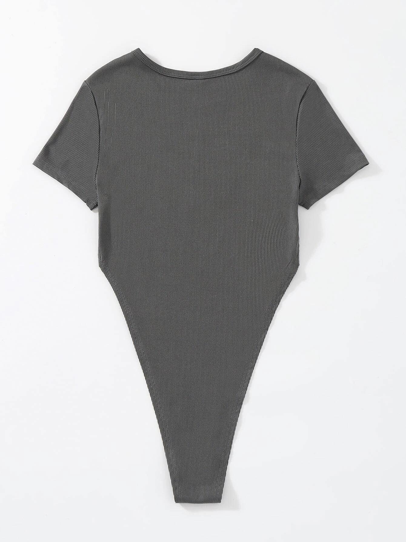 Ribbed Knit Bodysuit With Letter Print-Comfy Jumpsuits