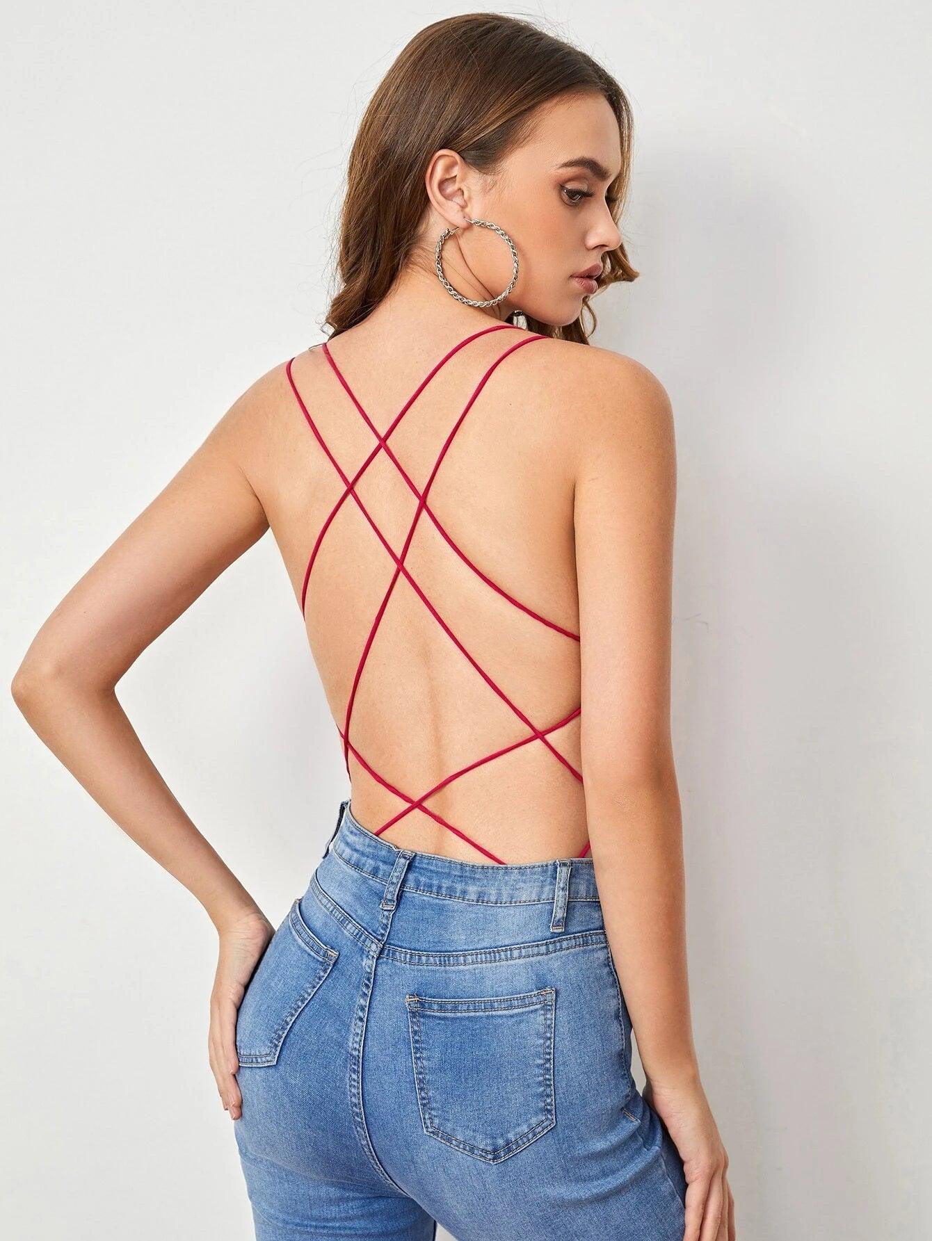 Plain Backless Slimfit Bodysuit-Comfy Jumpsuits