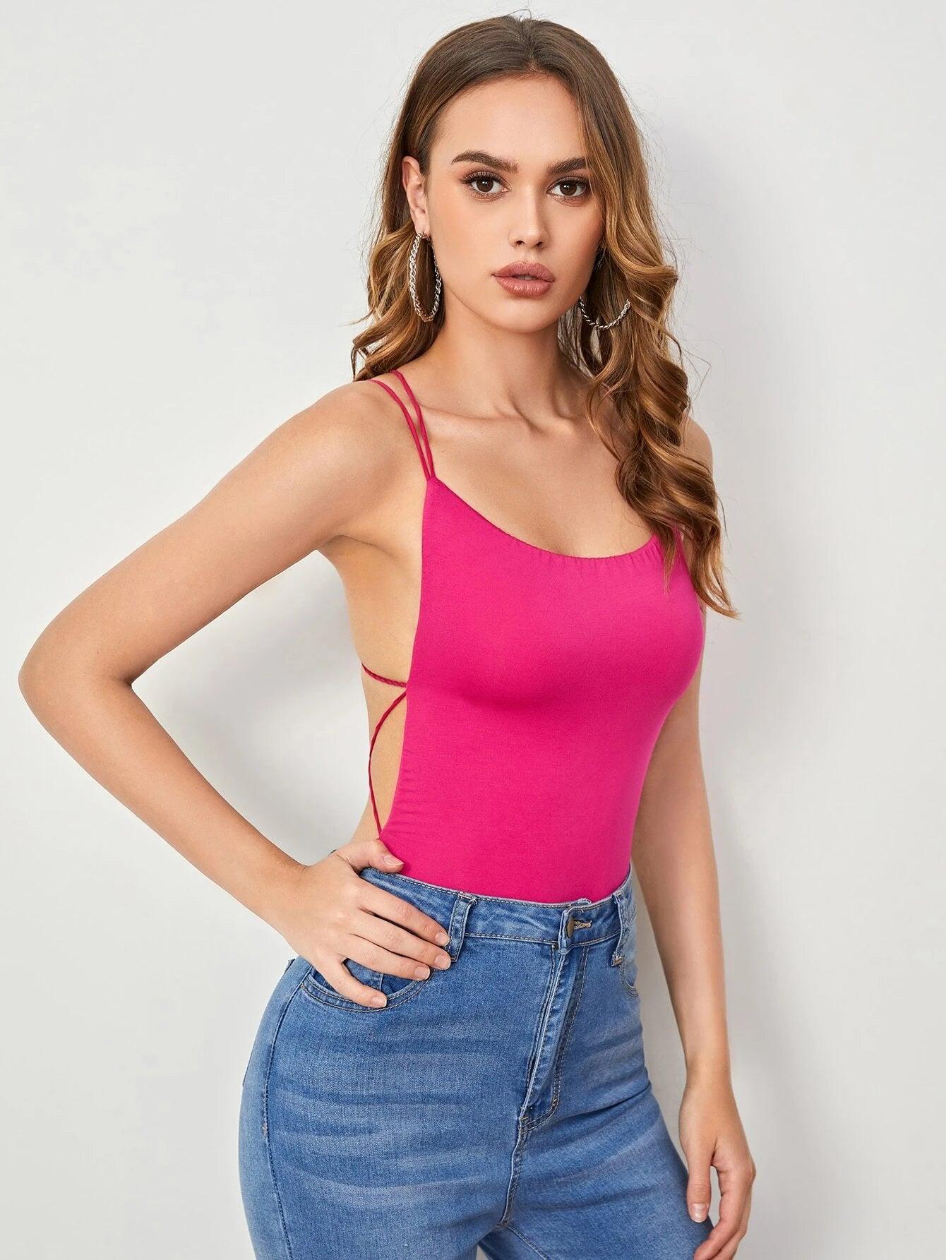 Plain Backless Slimfit Bodysuit-Comfy Jumpsuits