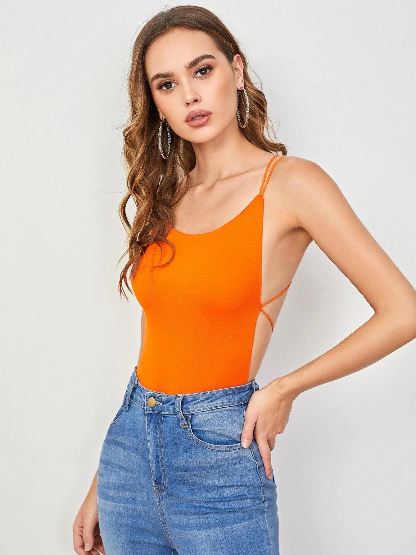 Strappy Open Back Cheeky Bodysuit-Comfy Jumpsuits