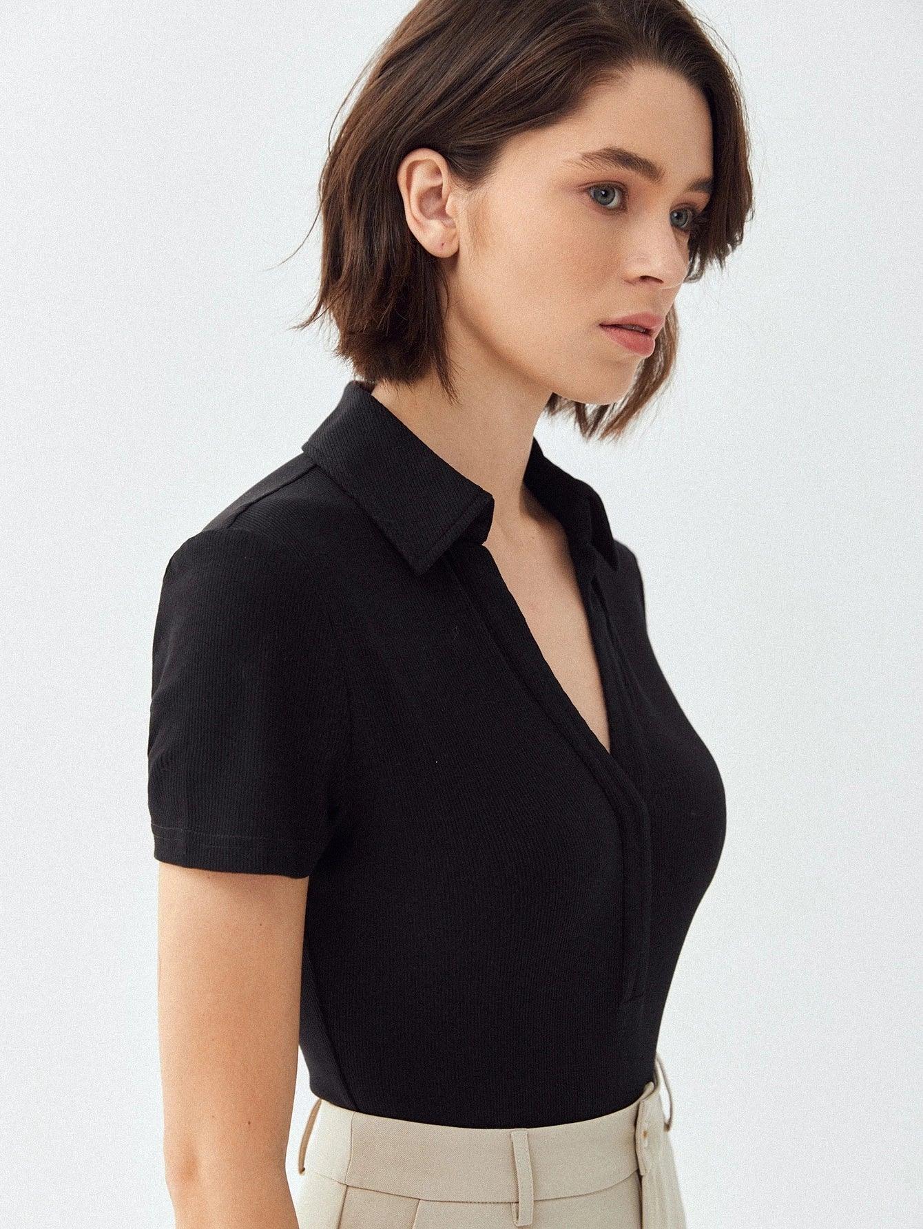 Elegant Collared Slim Fit Bodysuit-Comfy Jumpsuits