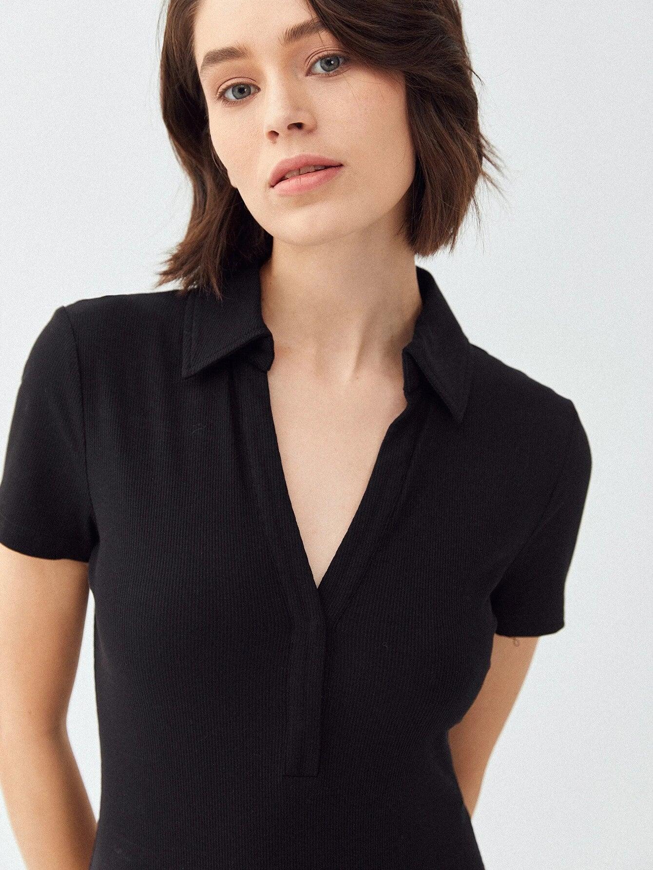 Elegant Collared Slim Fit Bodysuit-Comfy Jumpsuits