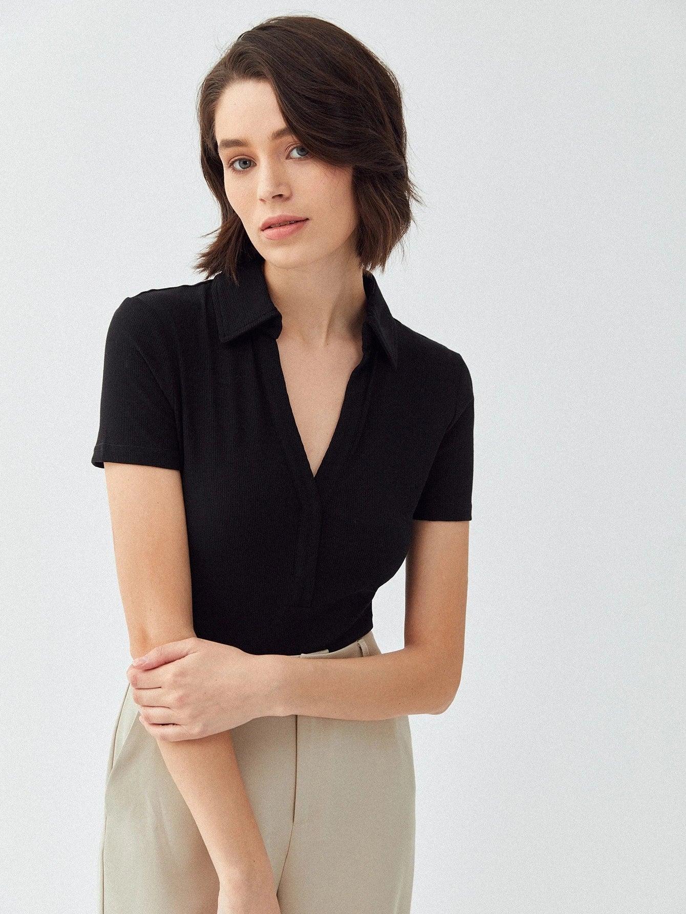 Elegant Collared Slim Fit Bodysuit-Comfy Jumpsuits