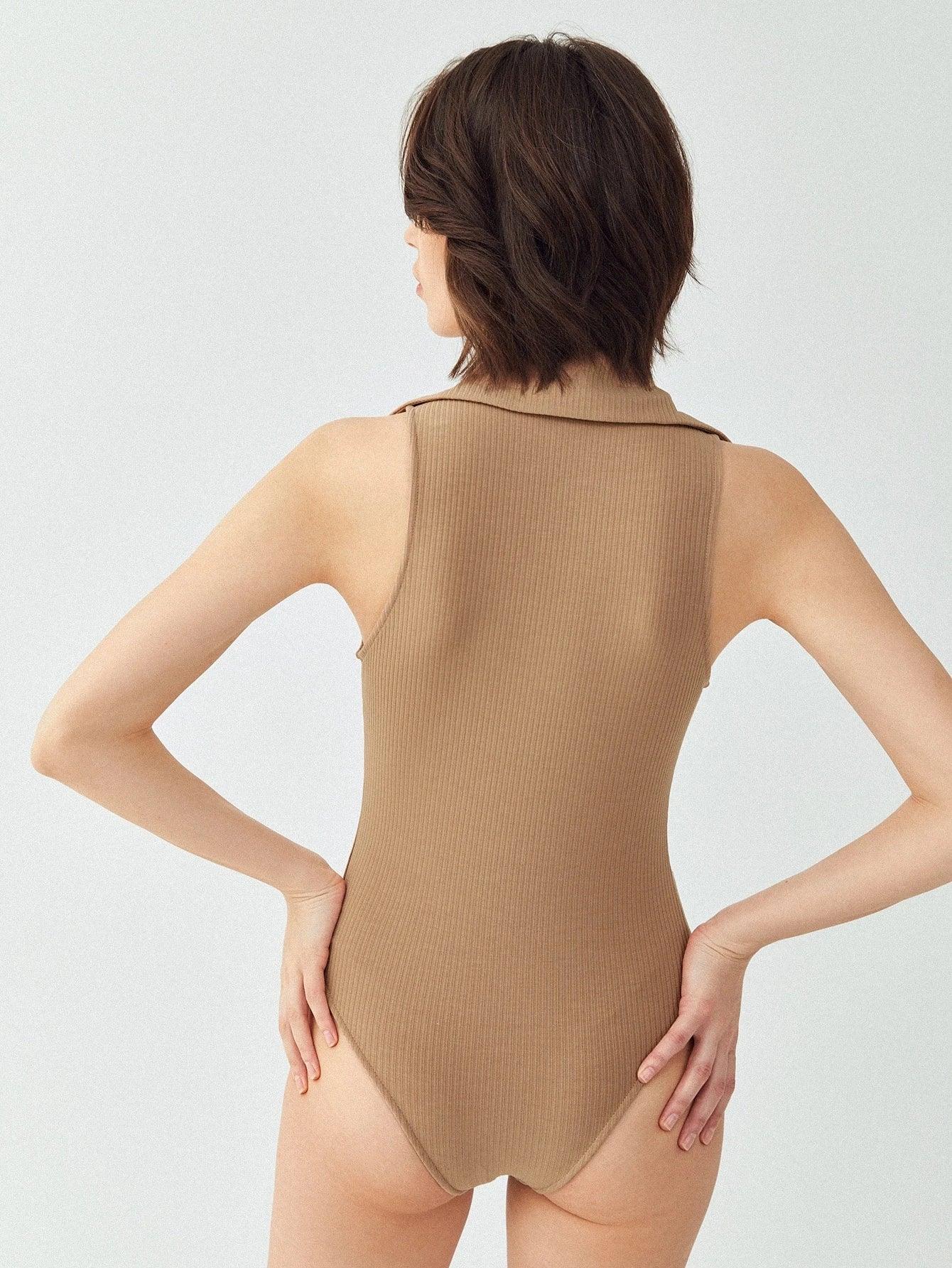 Sleeveless Beige Bodysuit-Comfy Jumpsuits