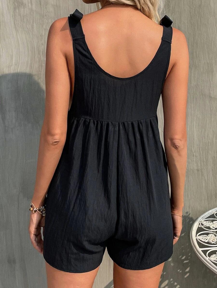 Bow Shoulder Romper-Comfy Jumpsuits