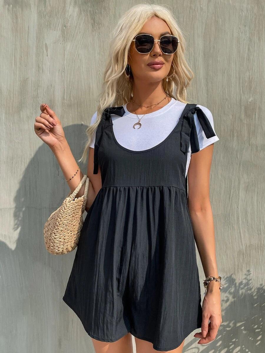 Bow Shoulder Romper-Comfy Jumpsuits