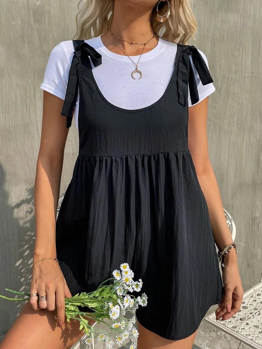 Bow Shoulder Romper-Comfy Jumpsuits