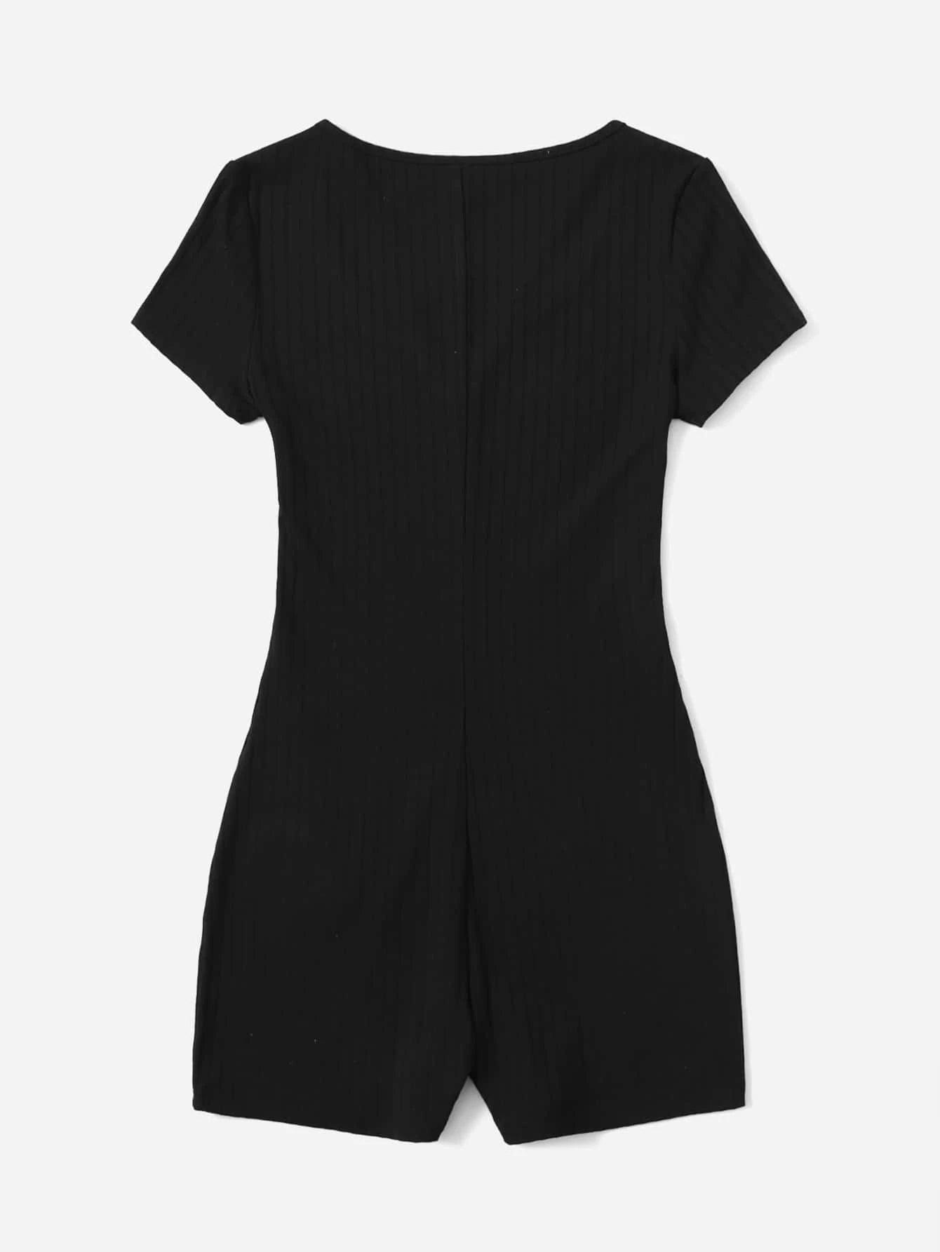 Notched Neck Rib Knit Romper-Comfy Jumpsuits