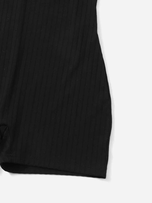Notched Neck Rib Knit Romper-Comfy Jumpsuits