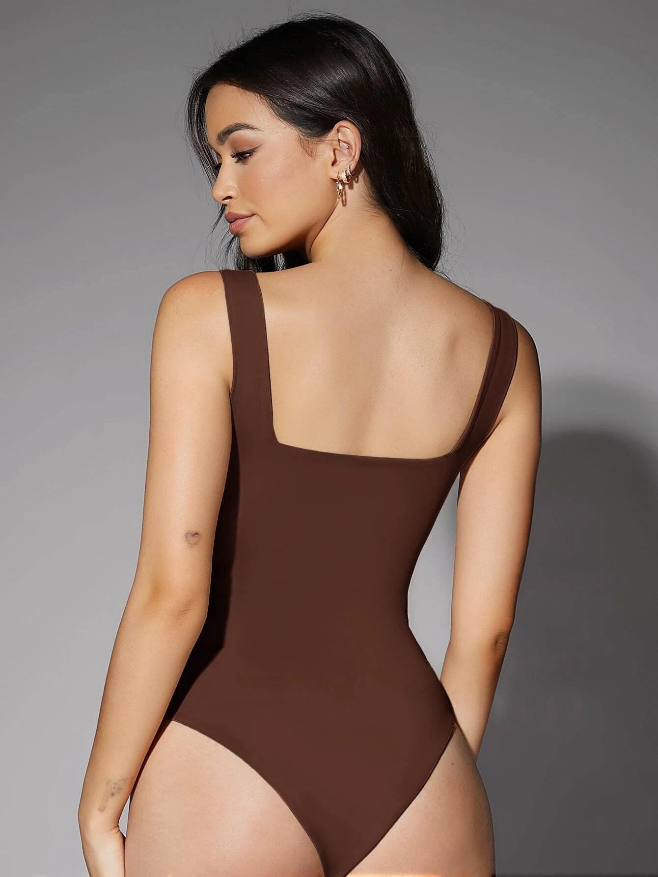 Square Neck Solid Colored Bodysuit-Comfy Jumpsuits