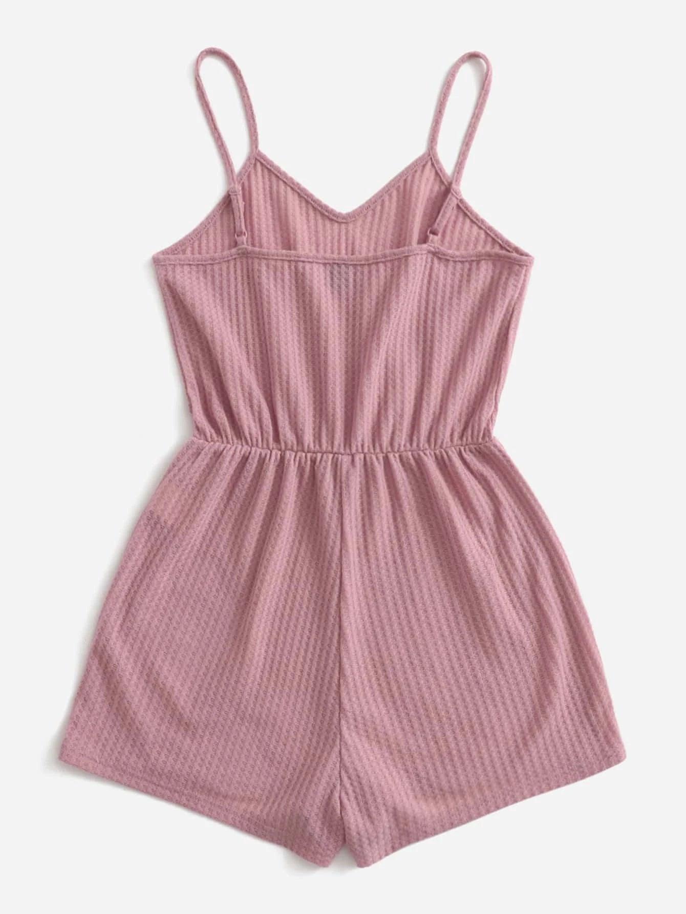 Casual Waffle Knit Cami Romper-Comfy Jumpsuits