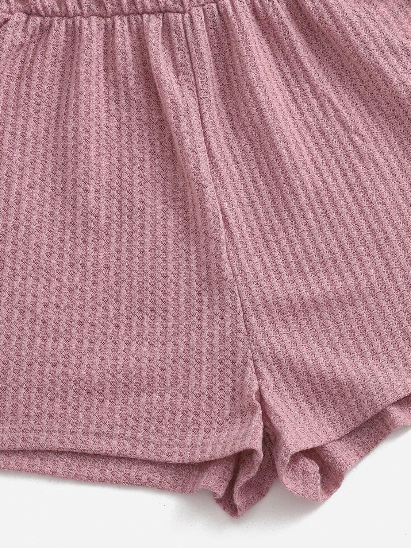 Casual Waffle Knit Cami Romper-Comfy Jumpsuits