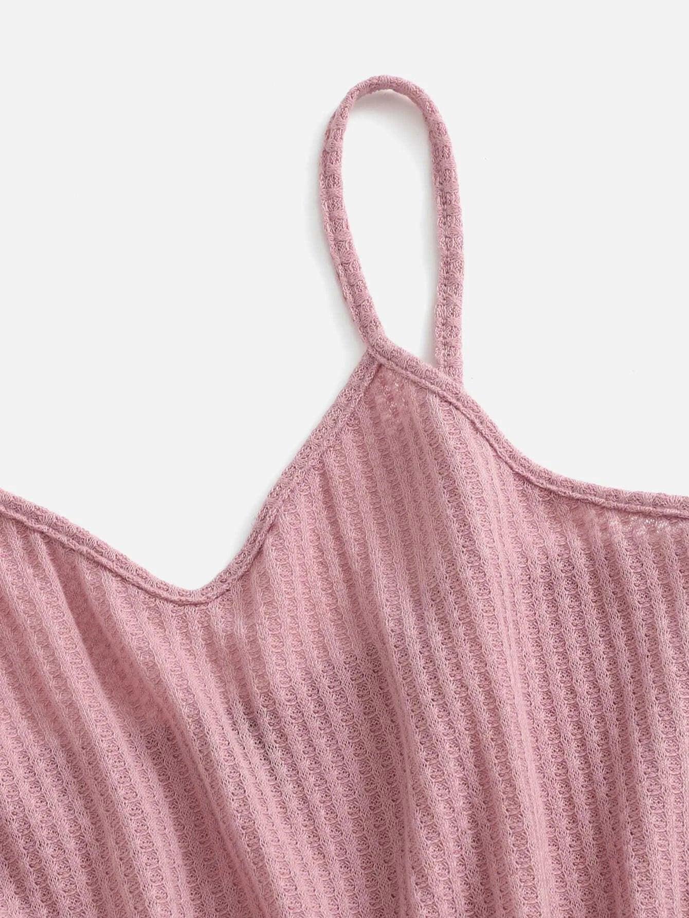 Casual Waffle Knit Cami Romper-Comfy Jumpsuits