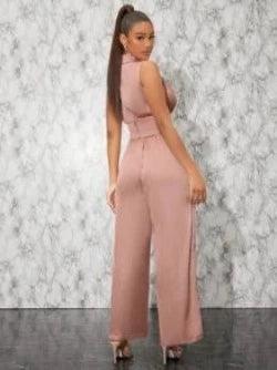 Lace Up Waist Shirt Jumpsuit-Comfy Jumpsuits