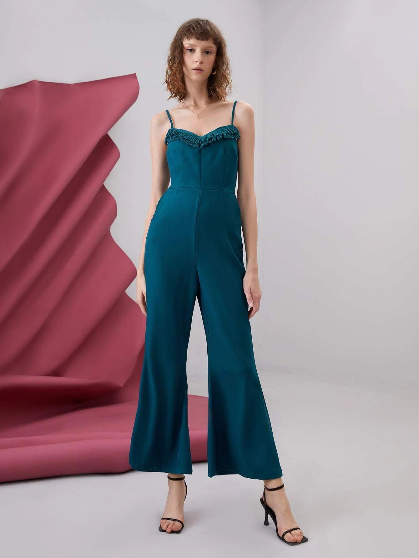 Solid  Colored Flared Leg Cami Jumpsuit-Comfy Jumpsuits