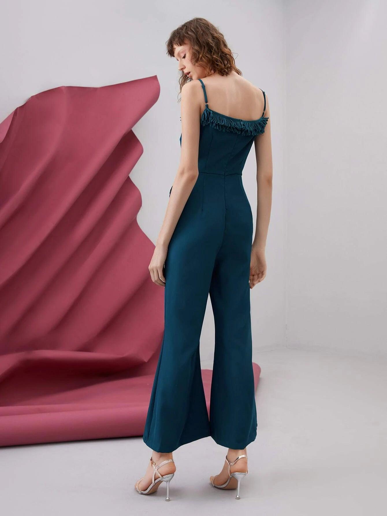 Solid  Colored Flared Leg Cami Jumpsuit-Comfy Jumpsuits