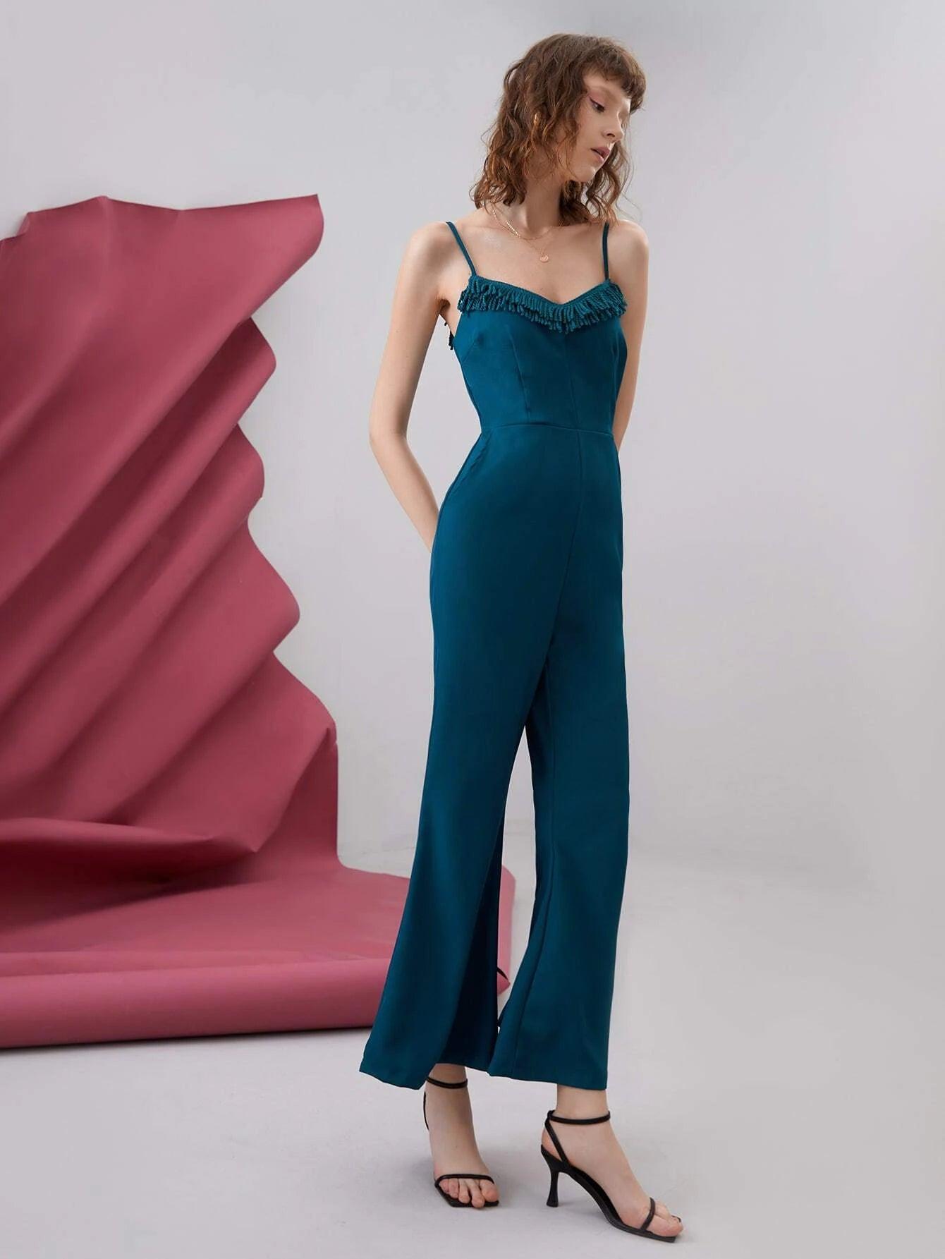 Solid  Colored Flared Leg Cami Jumpsuit-Comfy Jumpsuits