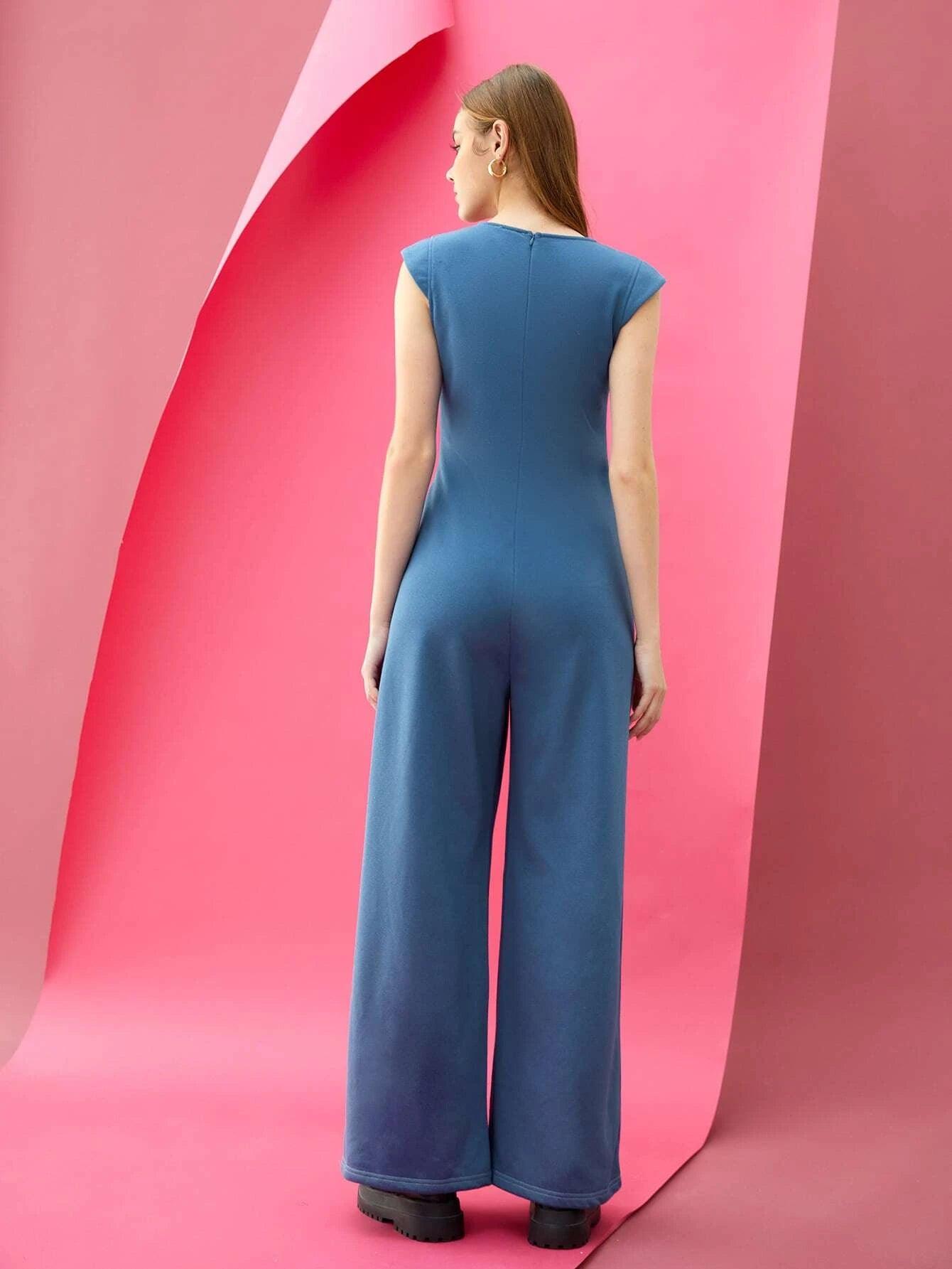 Patch Pocket V Neck Jumpsuit-Comfy Jumpsuits