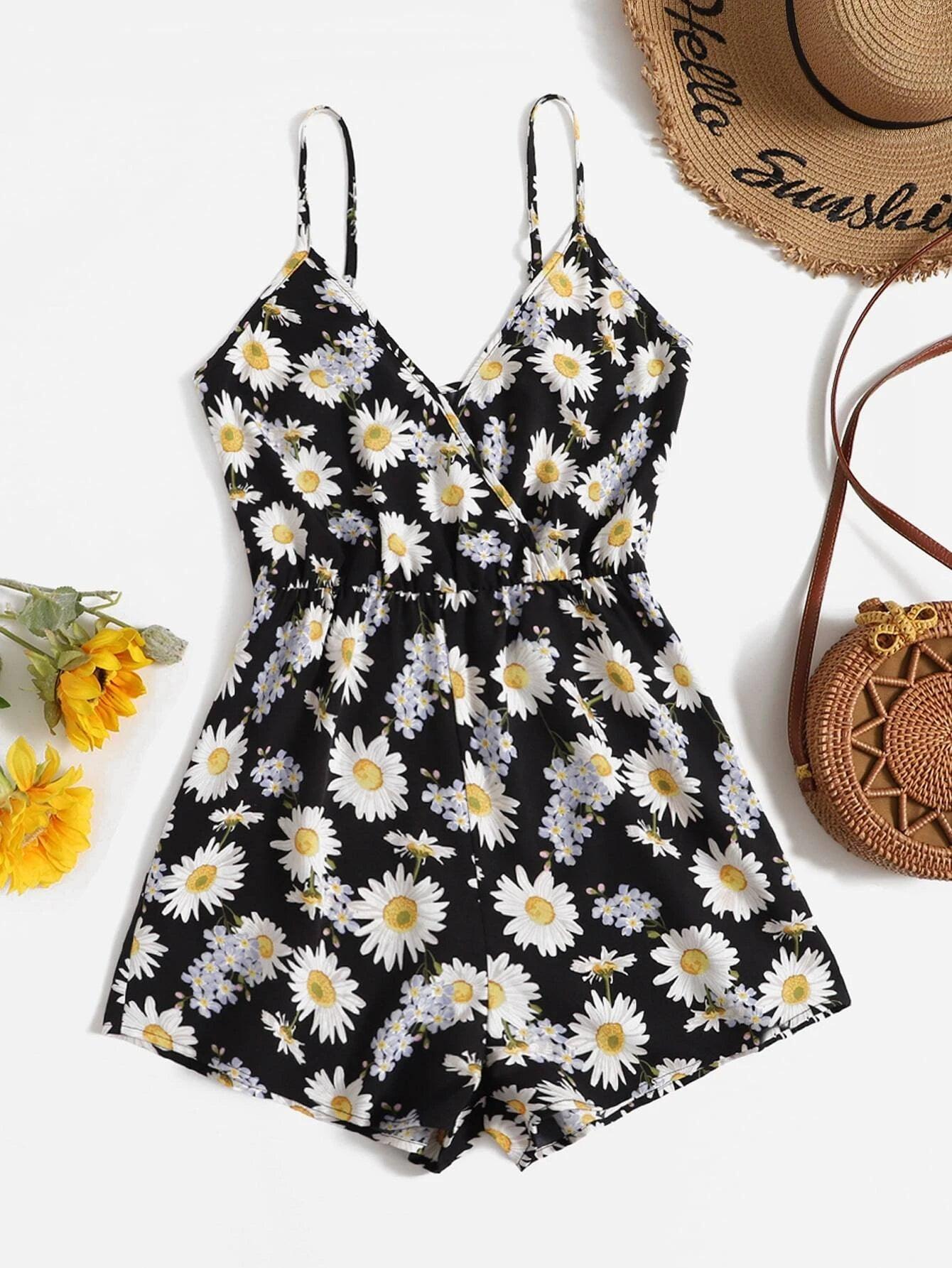 Floral Wrap Detail Romper-Comfy Jumpsuits