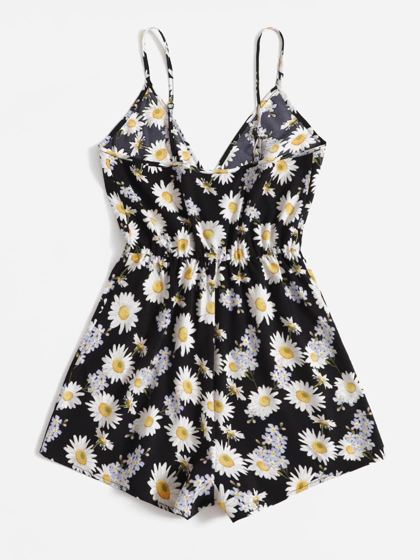 Floral Wrap Detail Romper-Comfy Jumpsuits