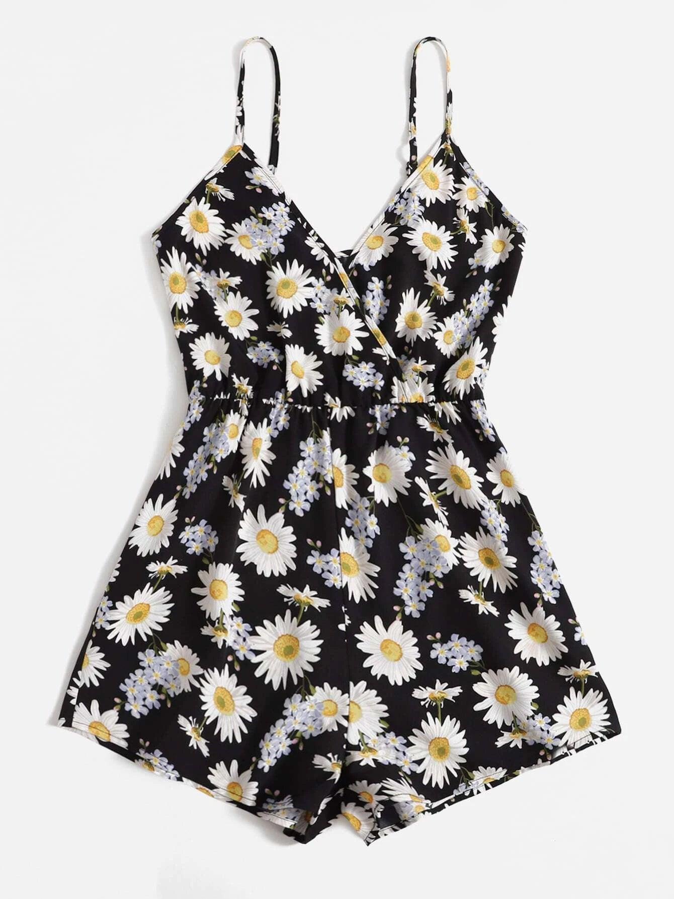 Floral Wrap Detail Romper-Comfy Jumpsuits