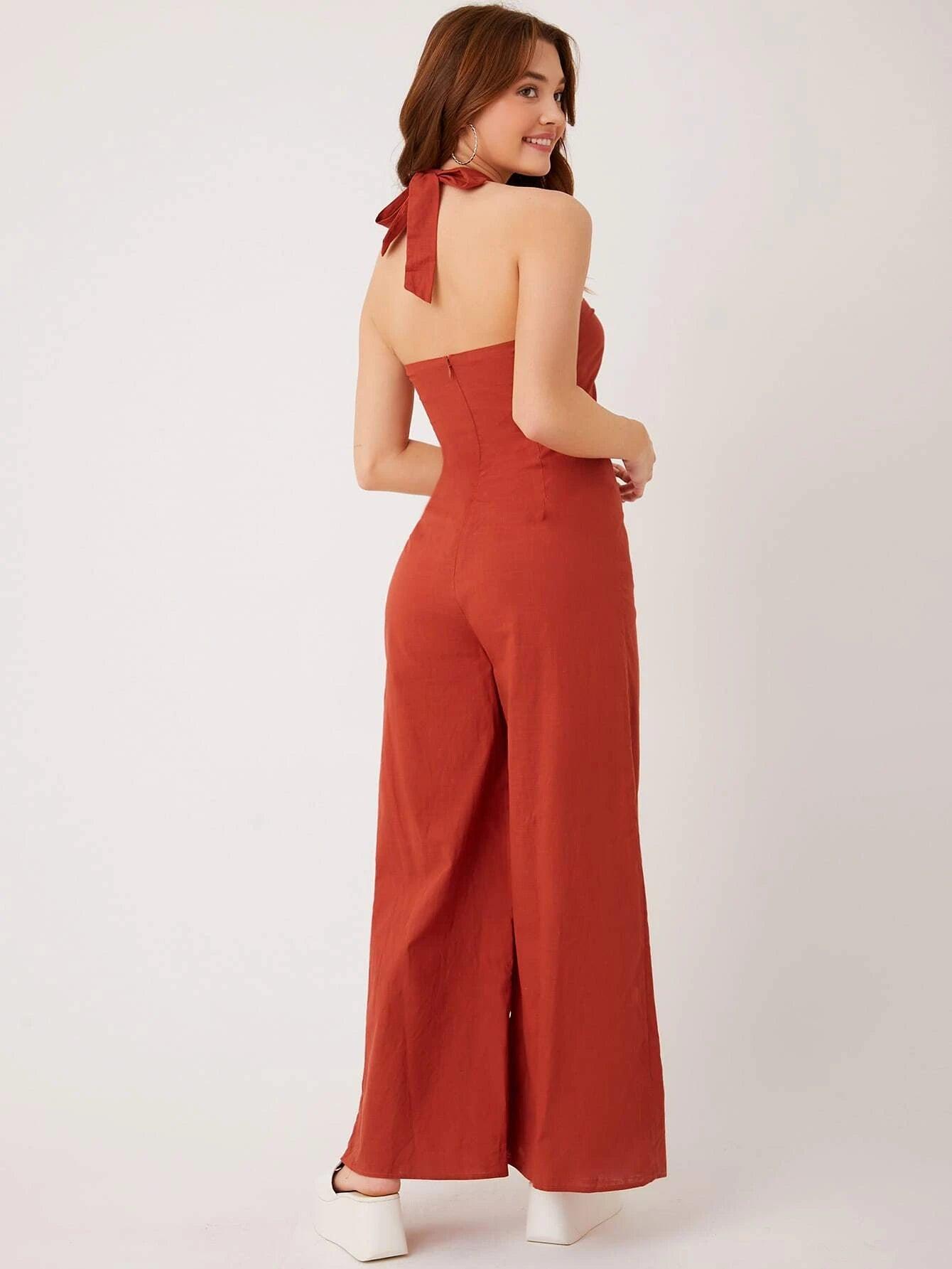 Tie Halter Loose Jumpsuit-Comfy Jumpsuits