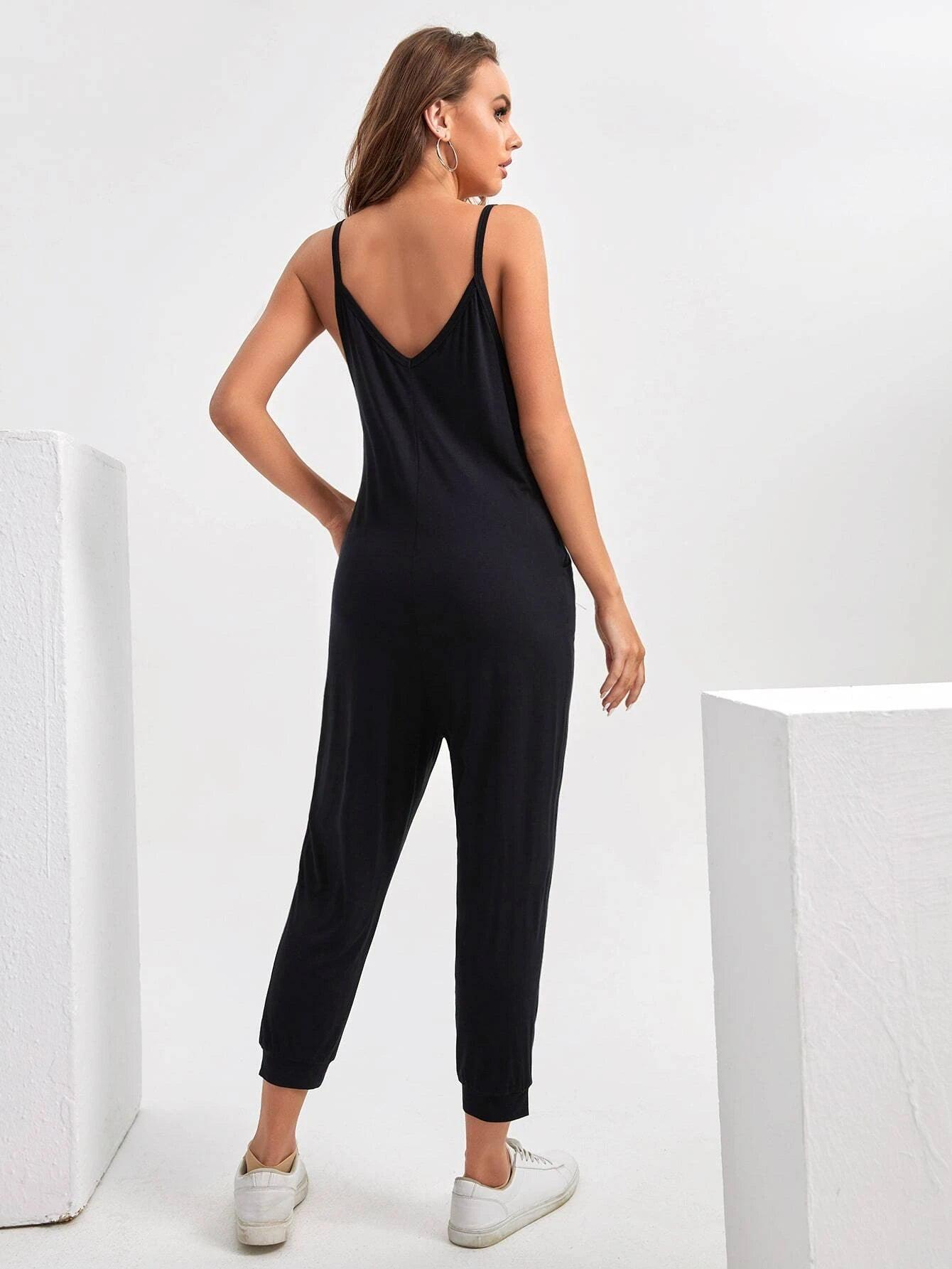 Tall Solid Crop Cami Jumpsuit-Comfy Jumpsuits