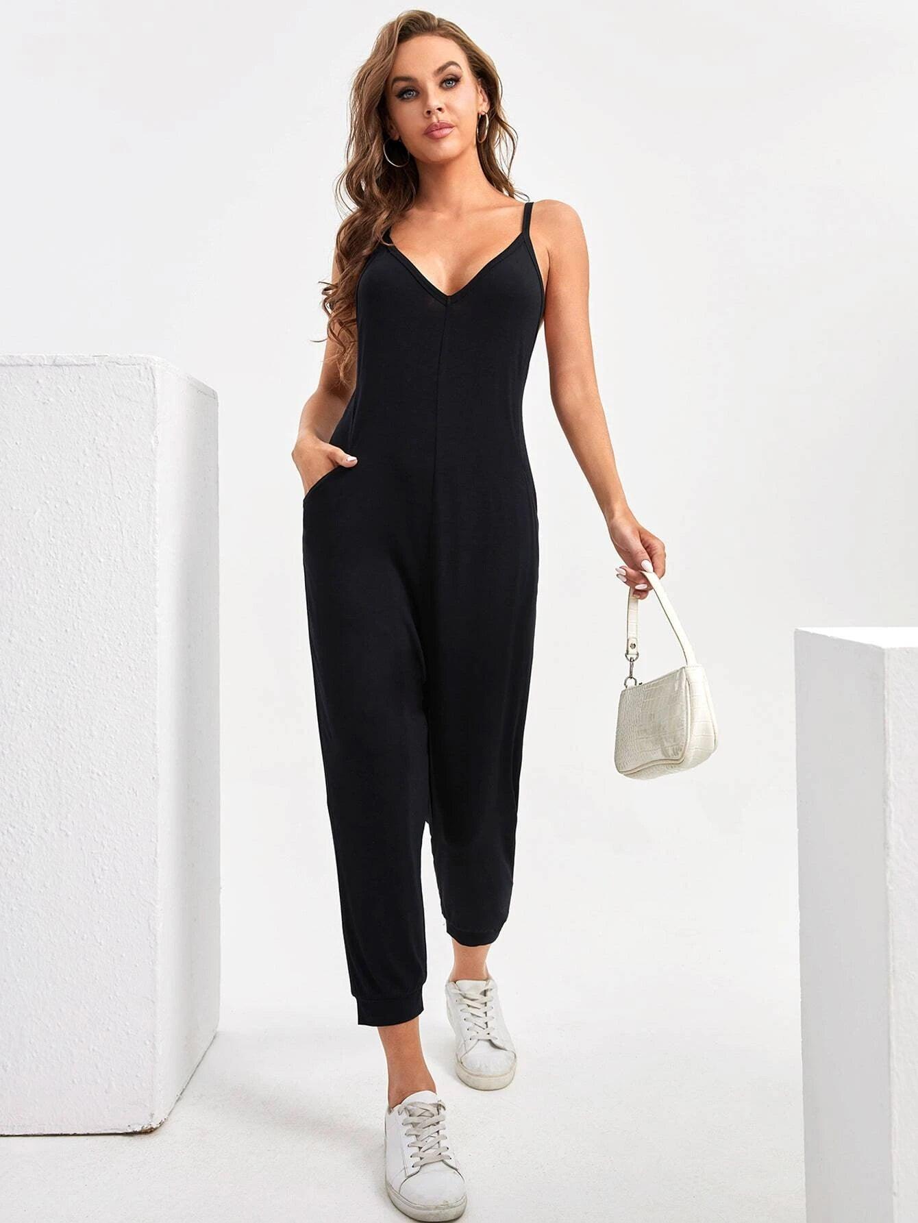 Tall Solid Crop Cami Jumpsuit-Comfy Jumpsuits