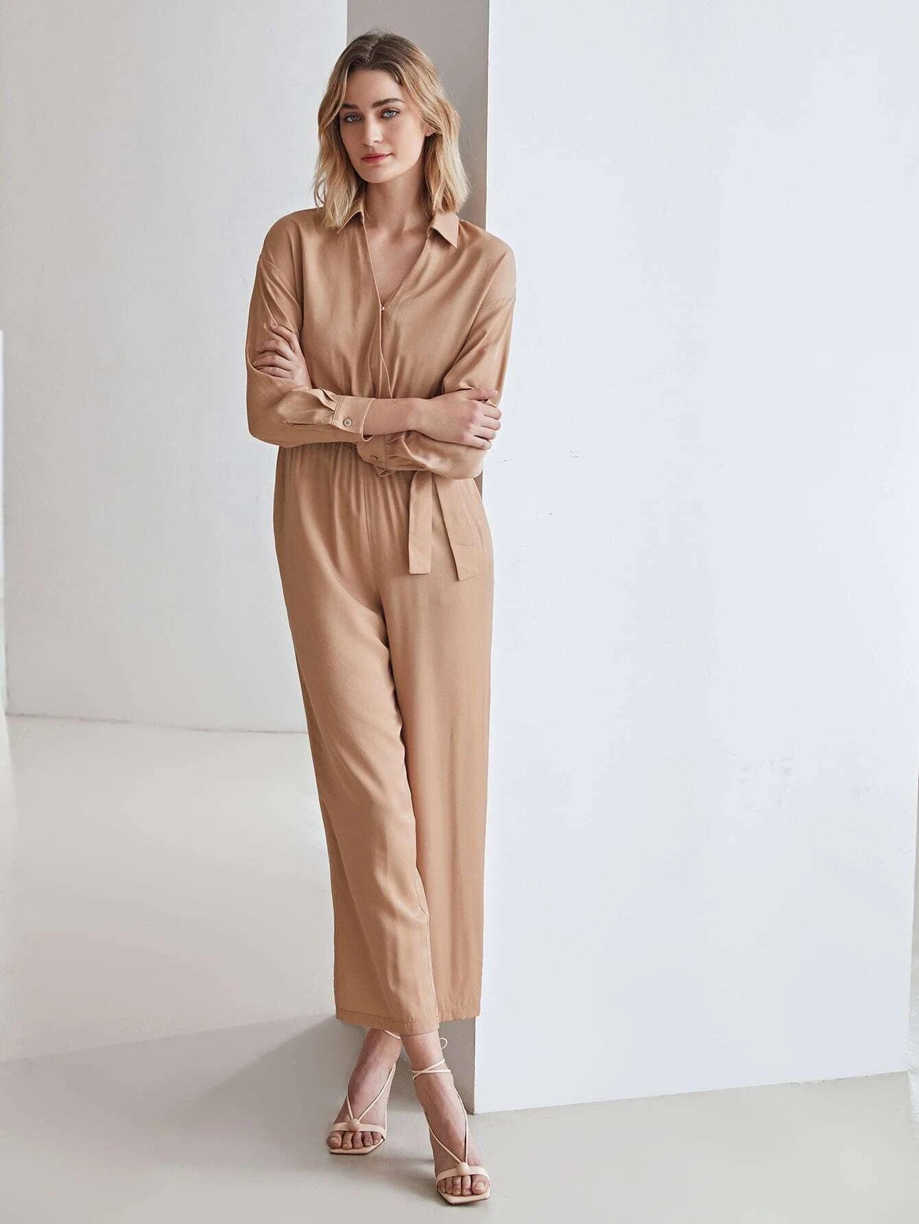 Plain Long Sleeve Jumpsuit-Comfy Jumpsuits