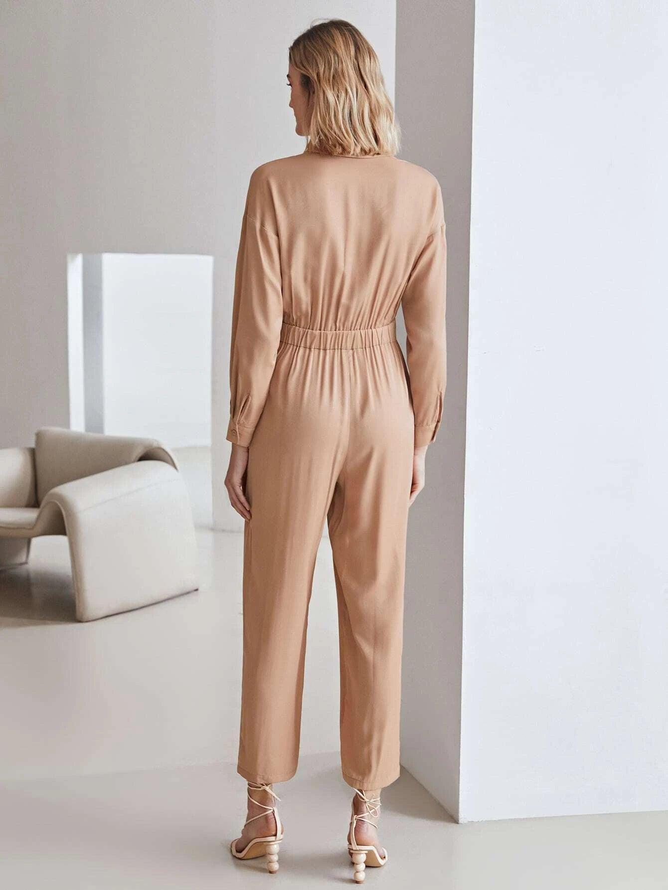 Plain Long Sleeve Jumpsuit-Comfy Jumpsuits