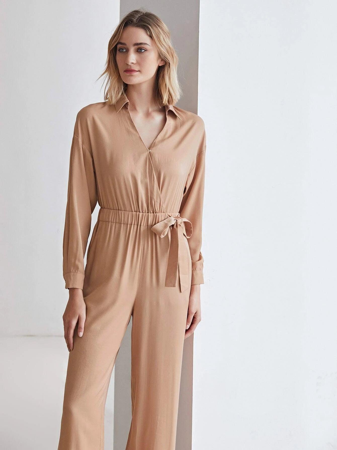Plain Long Sleeve Jumpsuit-Comfy Jumpsuits