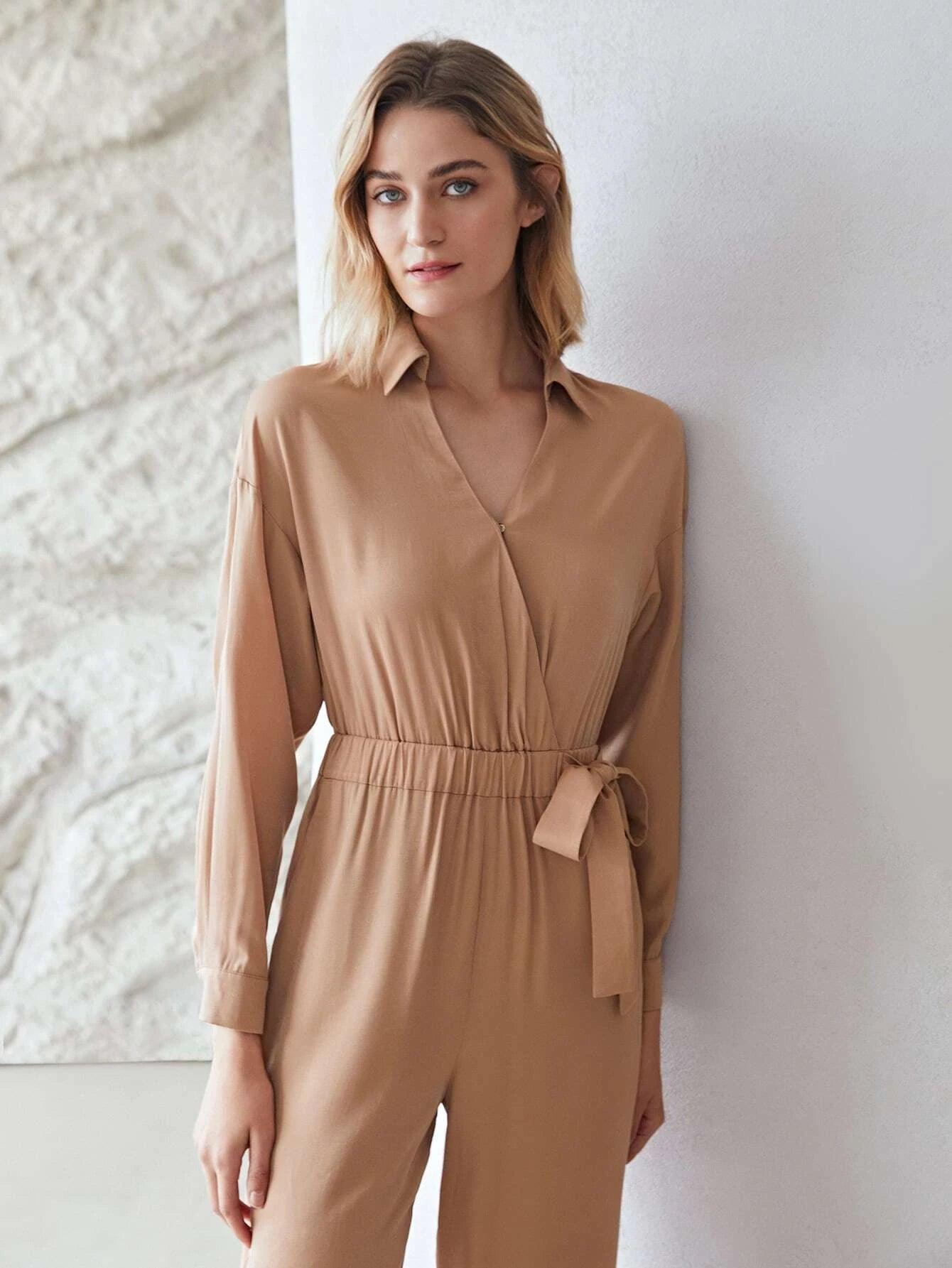 Plain Long Sleeve Jumpsuit-Comfy Jumpsuits