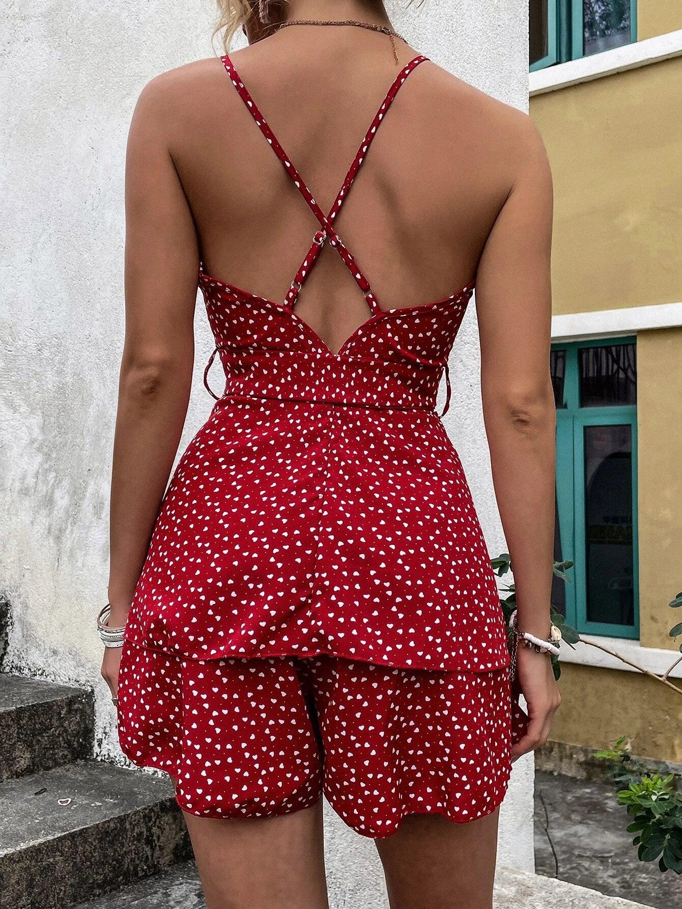 Dotted Backless Cami Romper-Comfy Jumpsuits