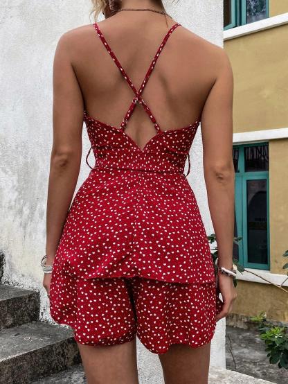 Dotted Backless Cami Romper-Comfy Jumpsuits