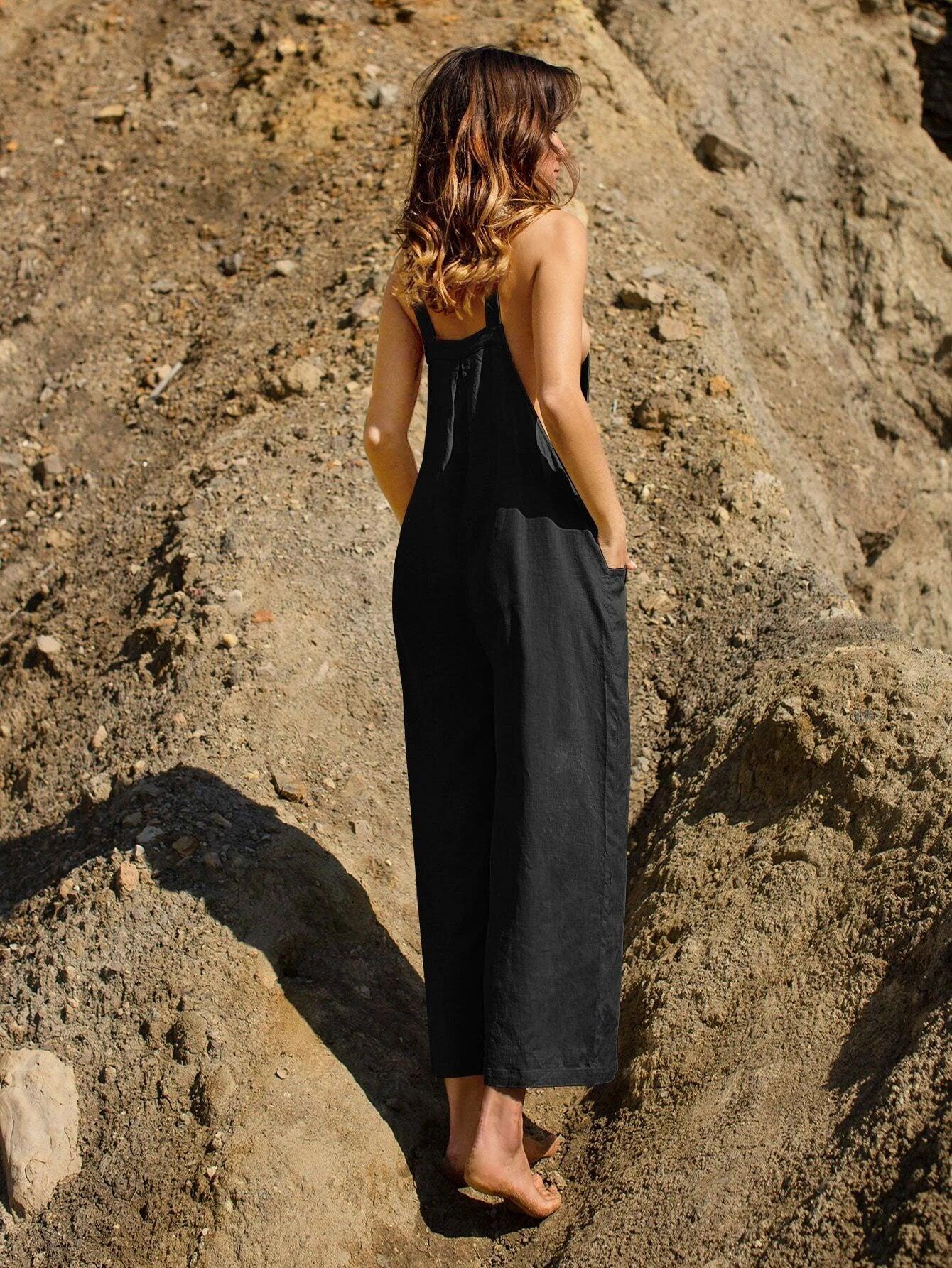 Linen Pocket Front Overalls-Comfy Jumpsuits