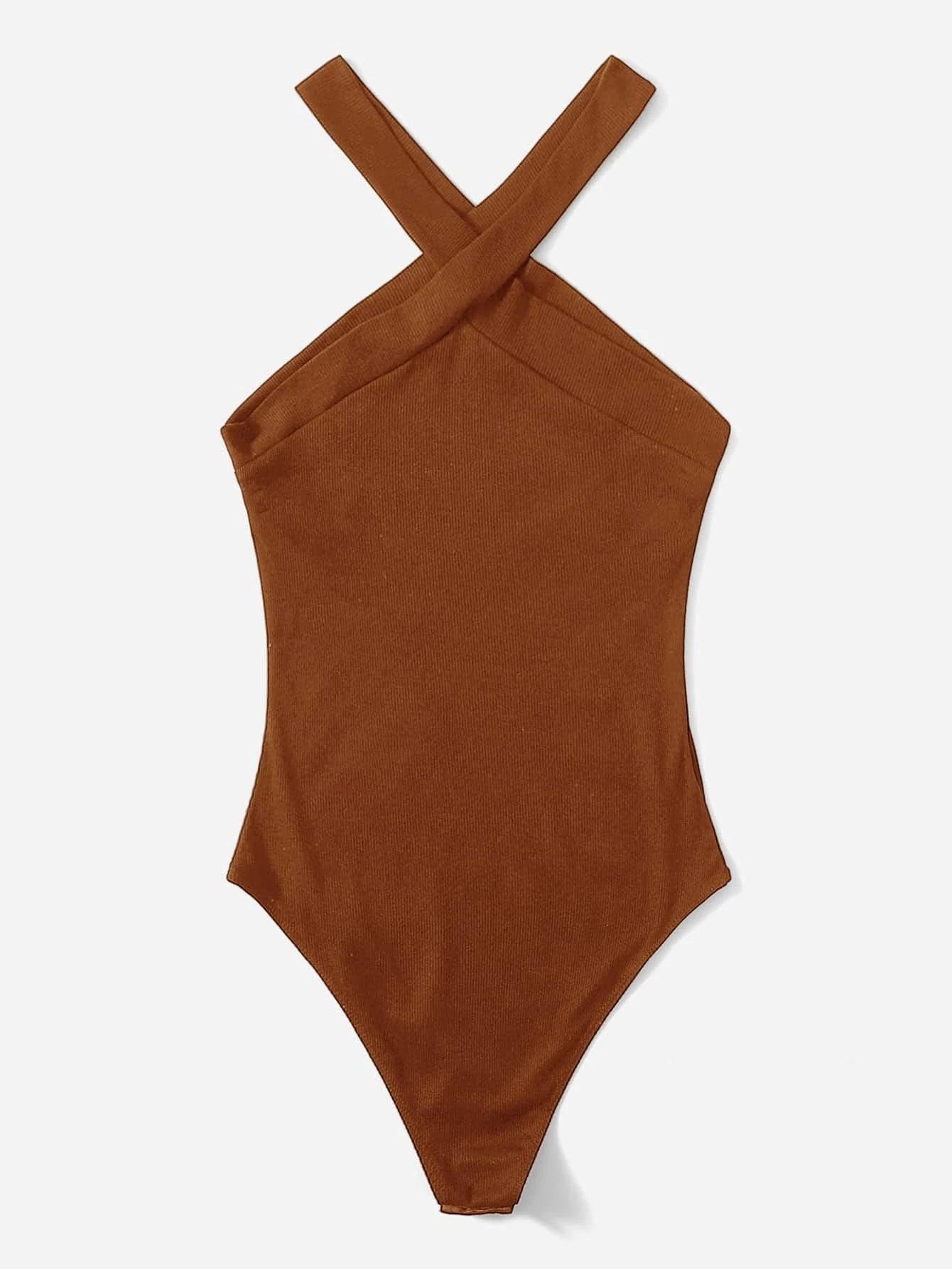 Solid Halter Bodysuit-Comfy Jumpsuits