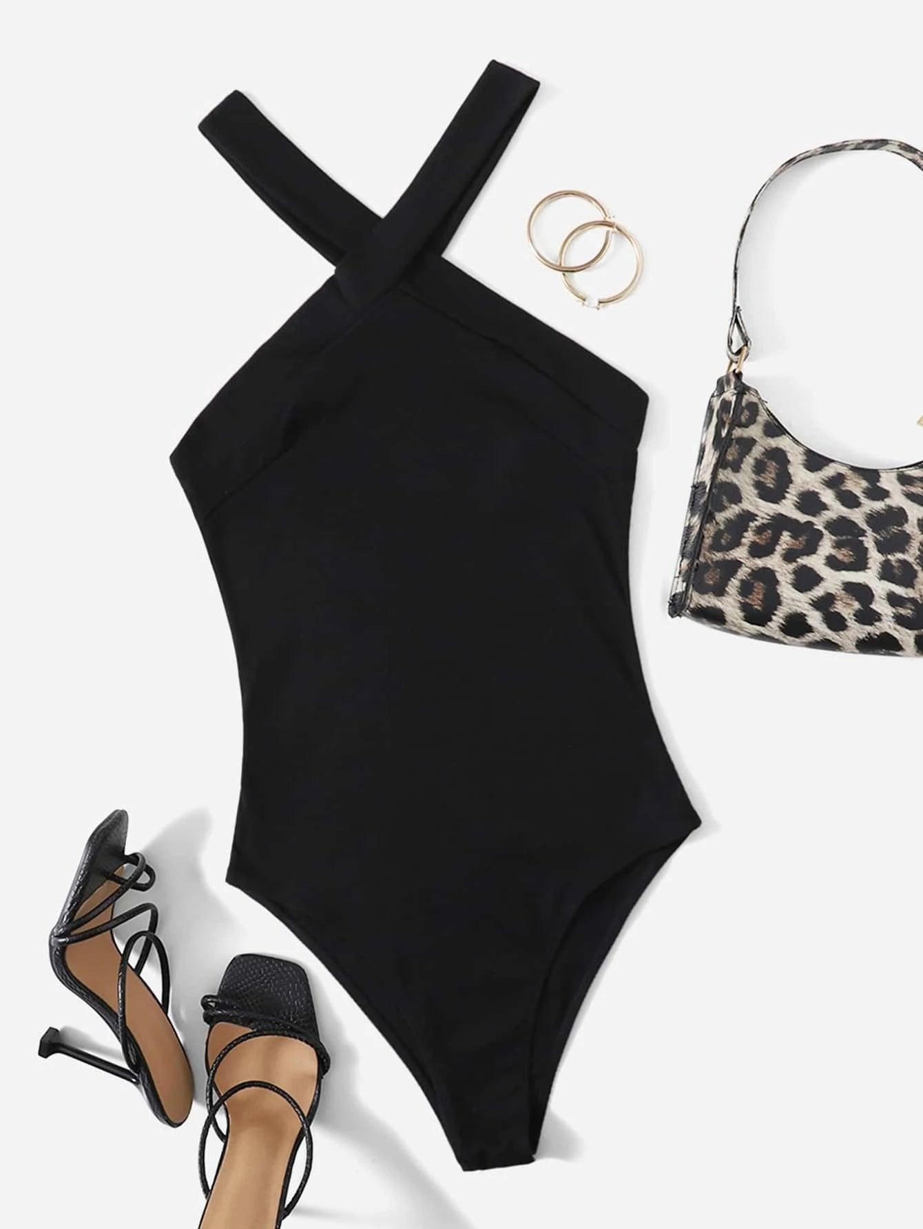 Solid Halter Bodysuit-Comfy Jumpsuits