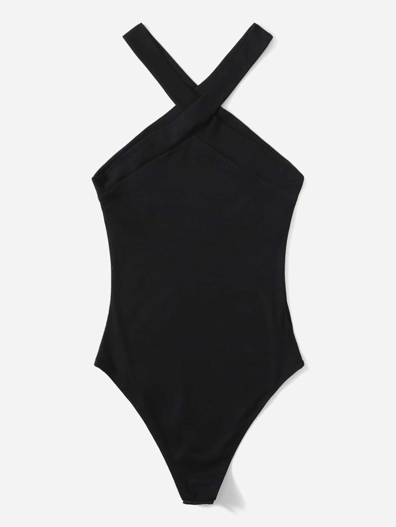 Solid Halter Bodysuit-Comfy Jumpsuits