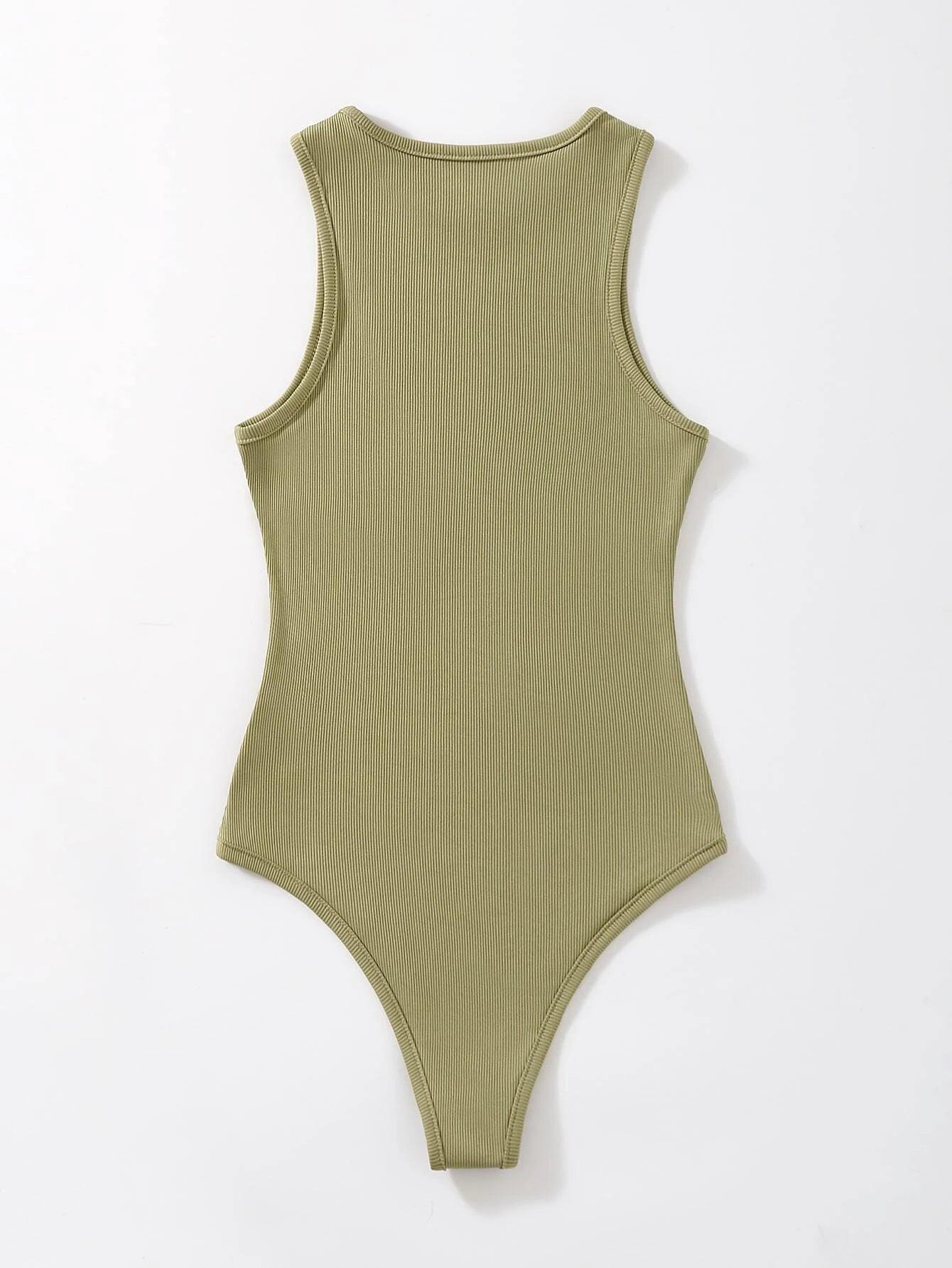 Ribbed Knit Two Tone Bodysuit-Comfy Jumpsuits