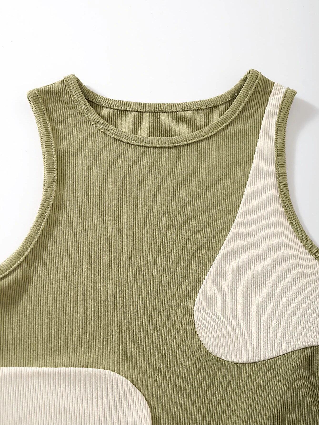 Ribbed Knit Two Tone Bodysuit-Comfy Jumpsuits