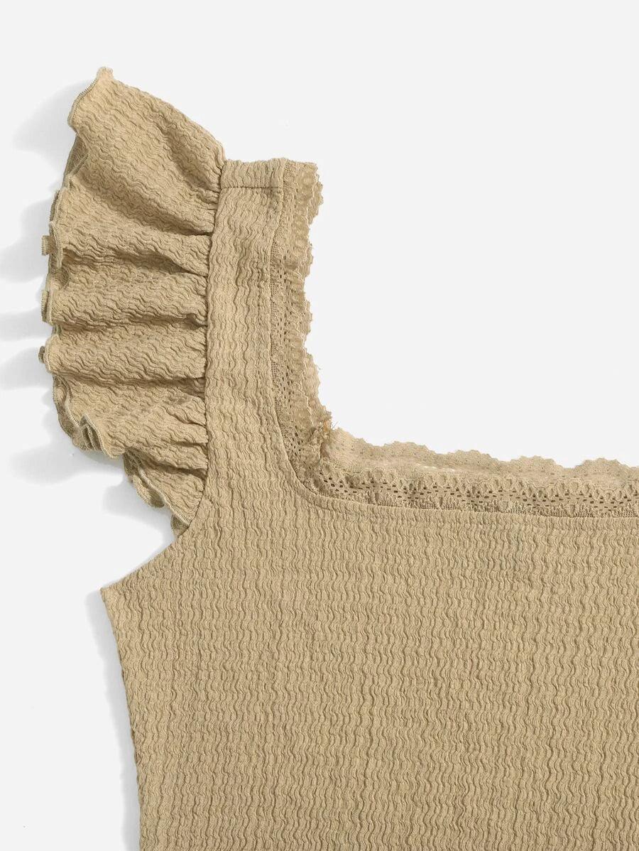 Frenchy Ruffle Armhole Solid Bodysuit-Comfy Jumpsuits