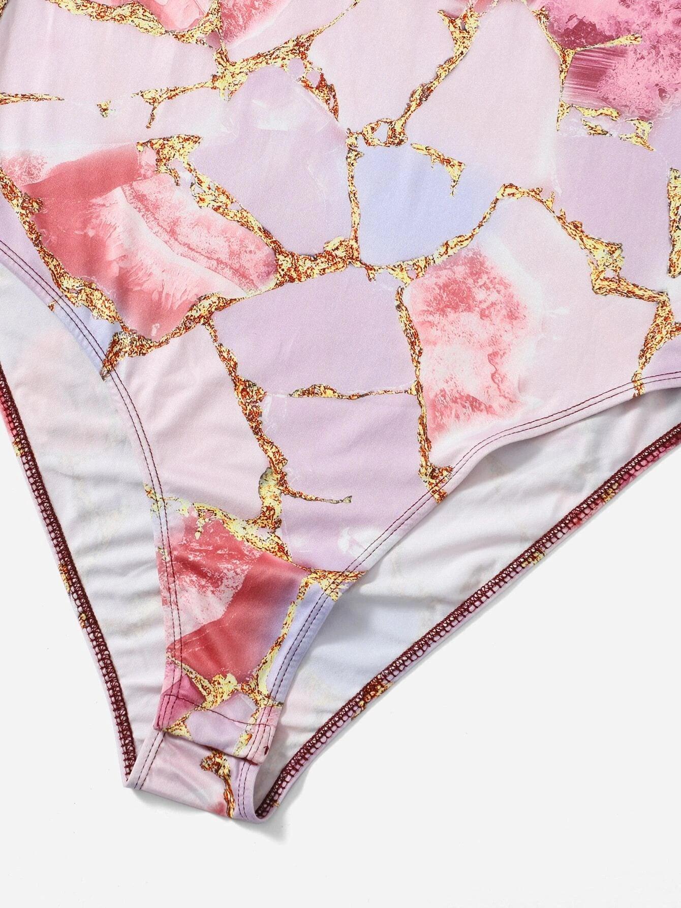 Printed Mock Neck Bodysuit-Comfy Jumpsuits