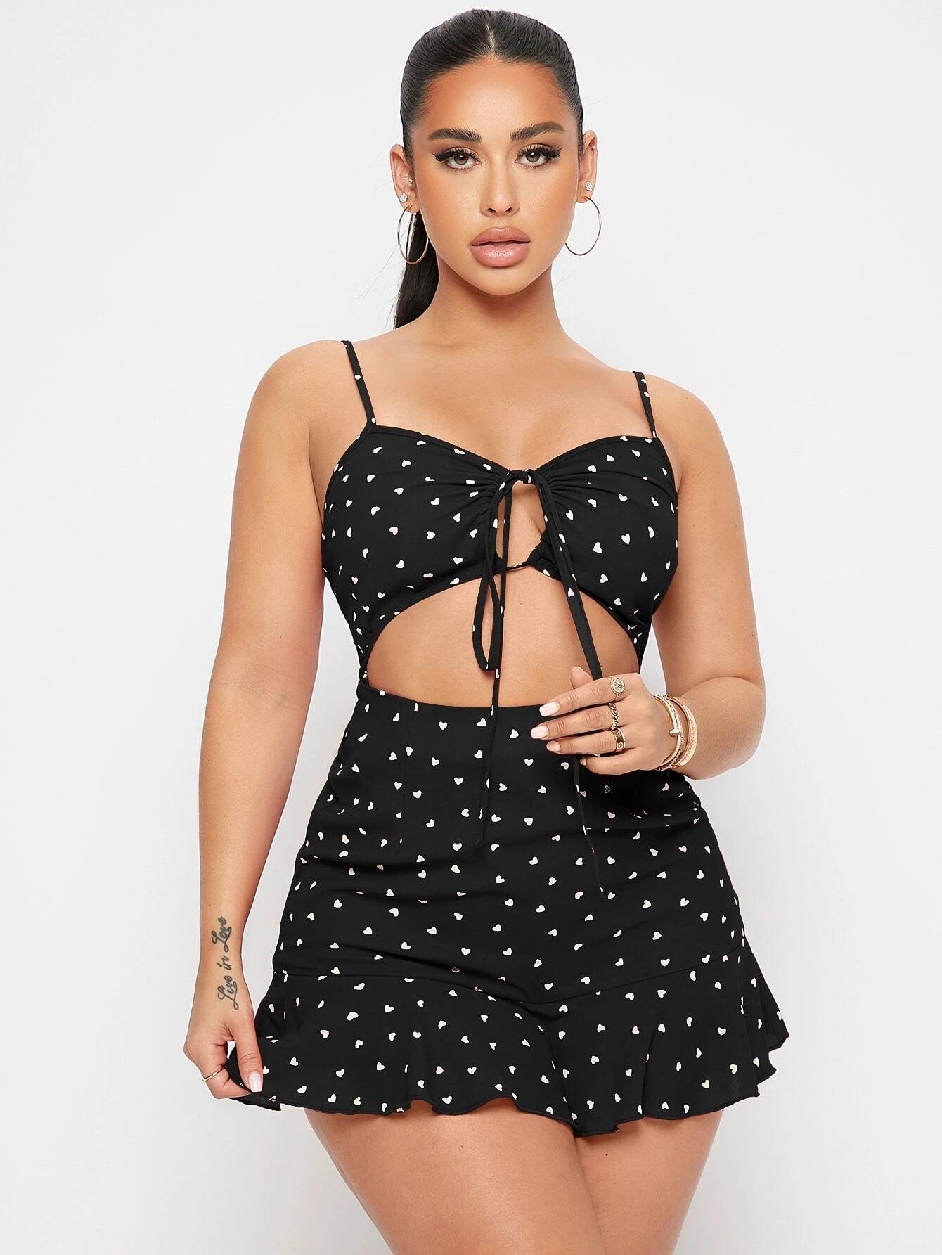 Printed Tie Front Short Romper-Comfy Jumpsuits
