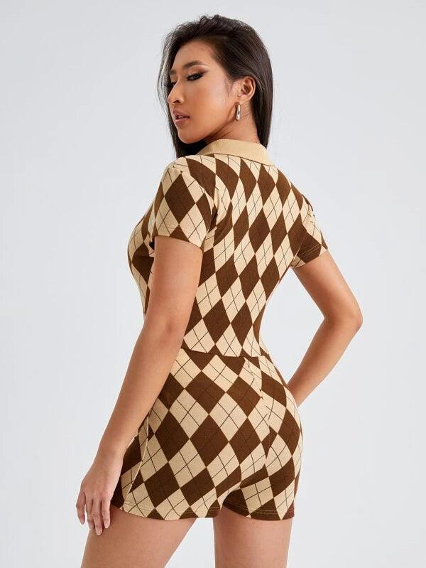 Geo Print Unitard Romper-Comfy Jumpsuits