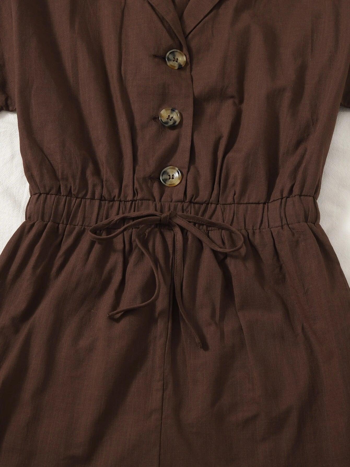 Lapel Collar Knot Detail Roll Up Sleeve Romper-Comfy Jumpsuits