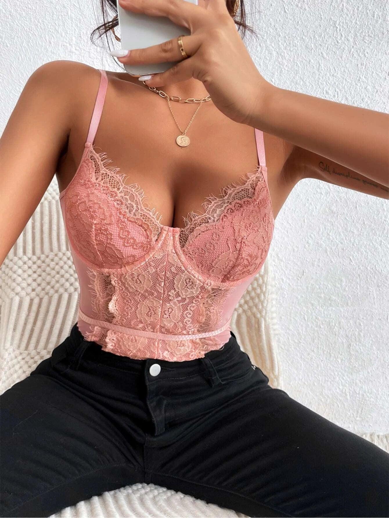 Sleeveless Lace Cami Bodysuit-Comfy Jumpsuits