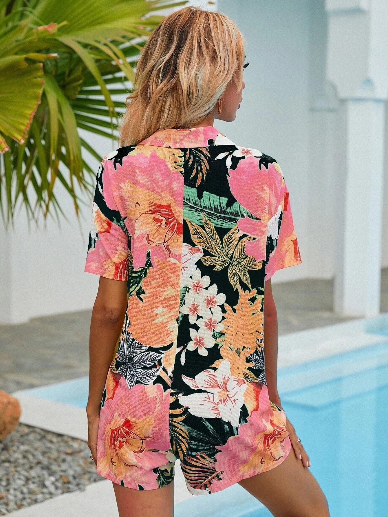 Floral Printed Button Front Romper-Comfy Jumpsuits