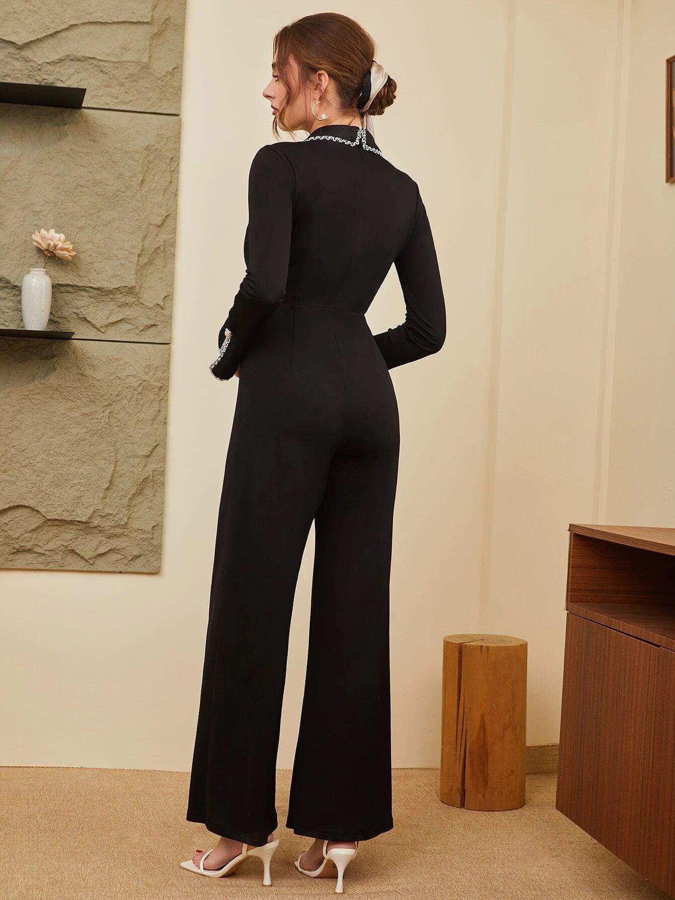 Contrast Trim Hem Jumpsuit-Comfy Jumpsuits